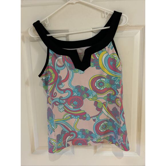 Lilly Pulitzer Pink Blue Black Paisley "Shell We Dance" Tank Top Shelf Sz L - Picture 1 of 12